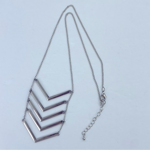 Silver Tone V‎ Ladder Long Necklace